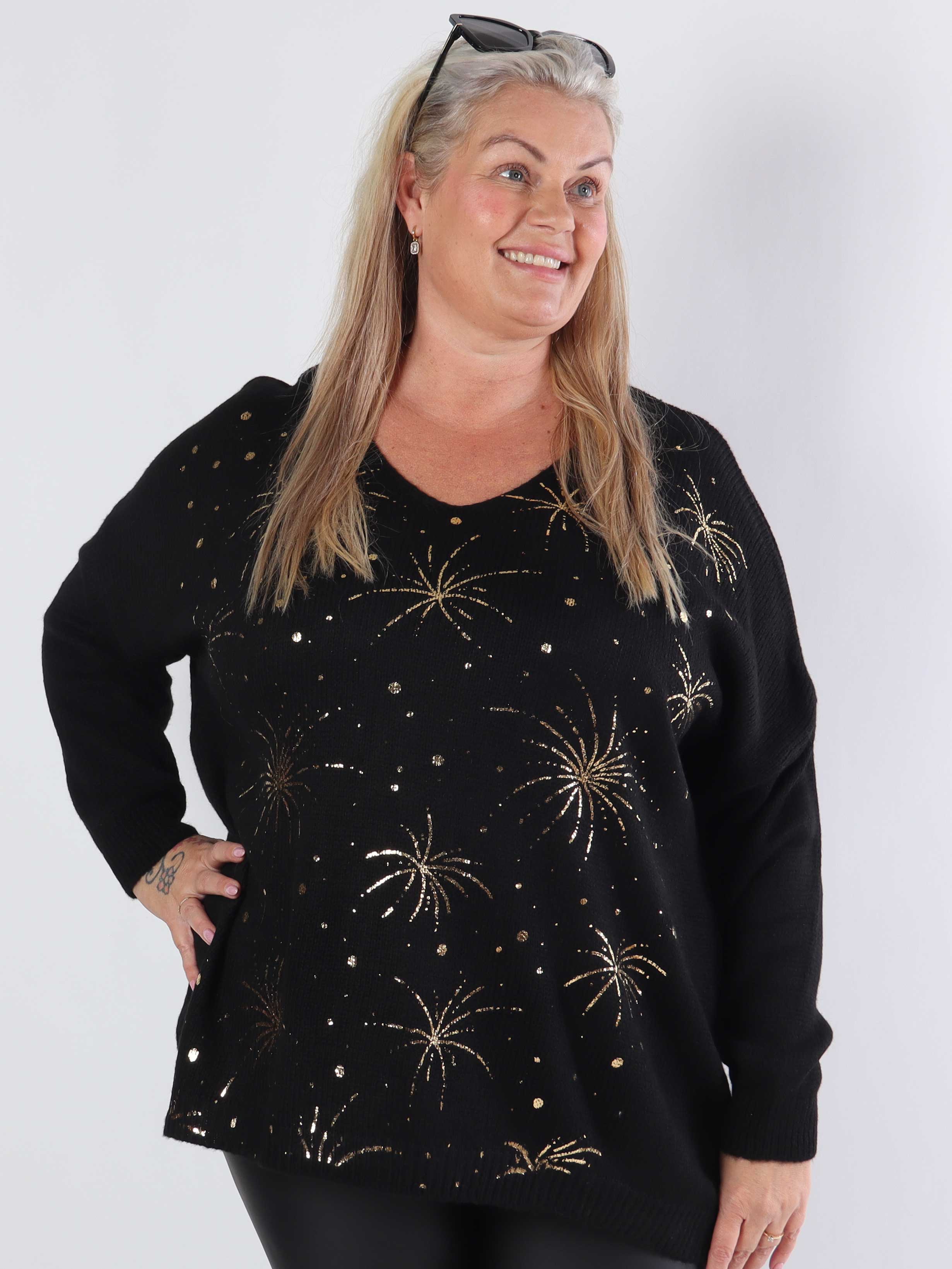 Omaria - Stickad plus size blus med fyrverkerier på